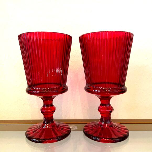Set of 4 Ruby Red Water Goblets 8in Holiday Wine Glasses NEW - Picture 4 of 10